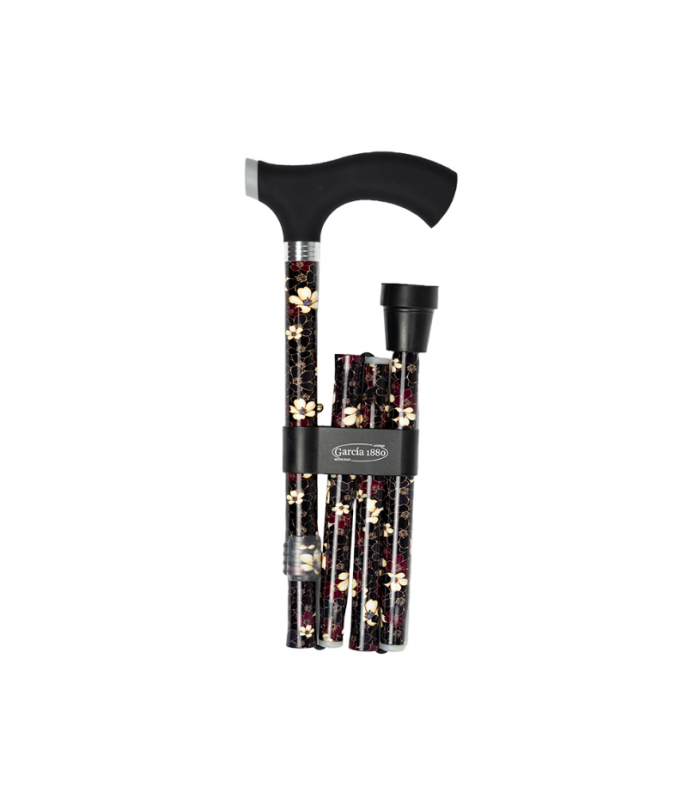 GARCIA 1880 BASTON PLEGABLE PUÑO TACTO SUAVE NEGRO FLORES REF 280