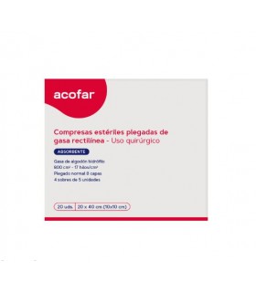 ACOFAR GASA ESTERIL ALGODON HIDROFILO COMPRESAS 20 X 40 20 U