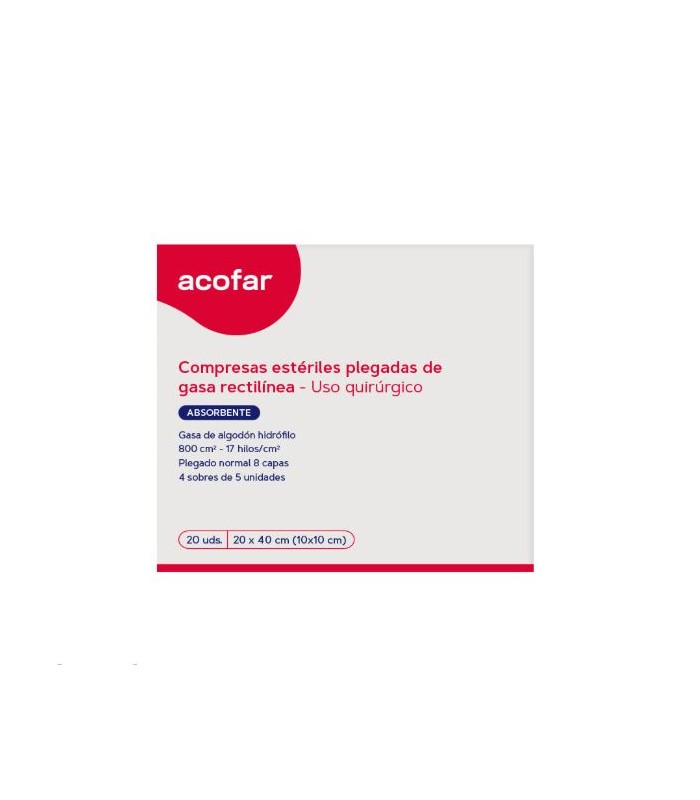 ACOFAR GASA ESTERIL ALGODON HIDROFILO COMPRESAS 20 X 40 20 U