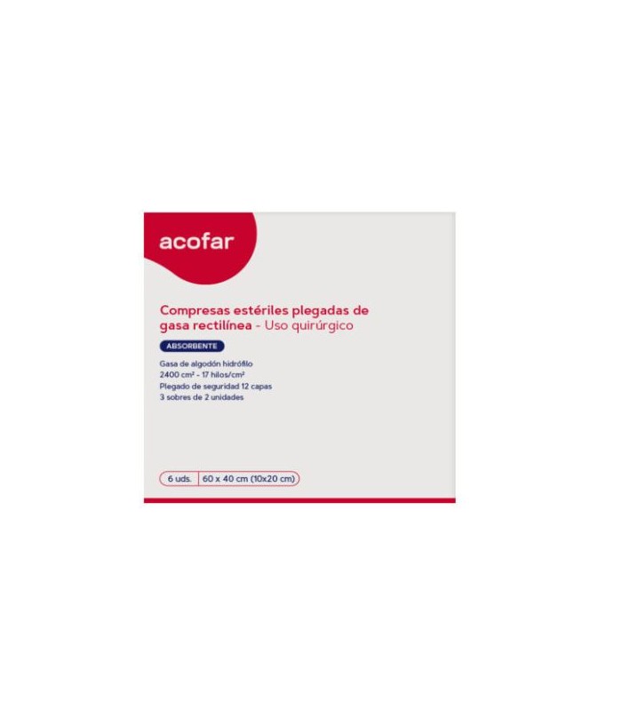 ACOFAR GASA ESTERIL ALGODON HIDROFILO COMPRESAS 60 X40  6 U