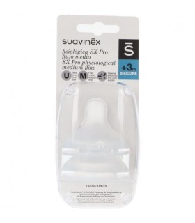 SUAVINEX TETINA SILICONA FISIOLOGICA FLUJO MEDIO 2 U +3 M